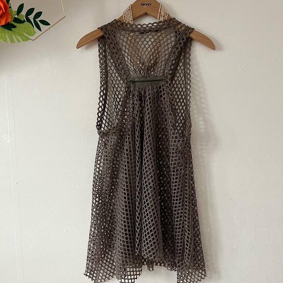 EUC SO COOL FISHNET olive grey racerback tunic *layering* sz L nightclub dance - Picture 2 of 16